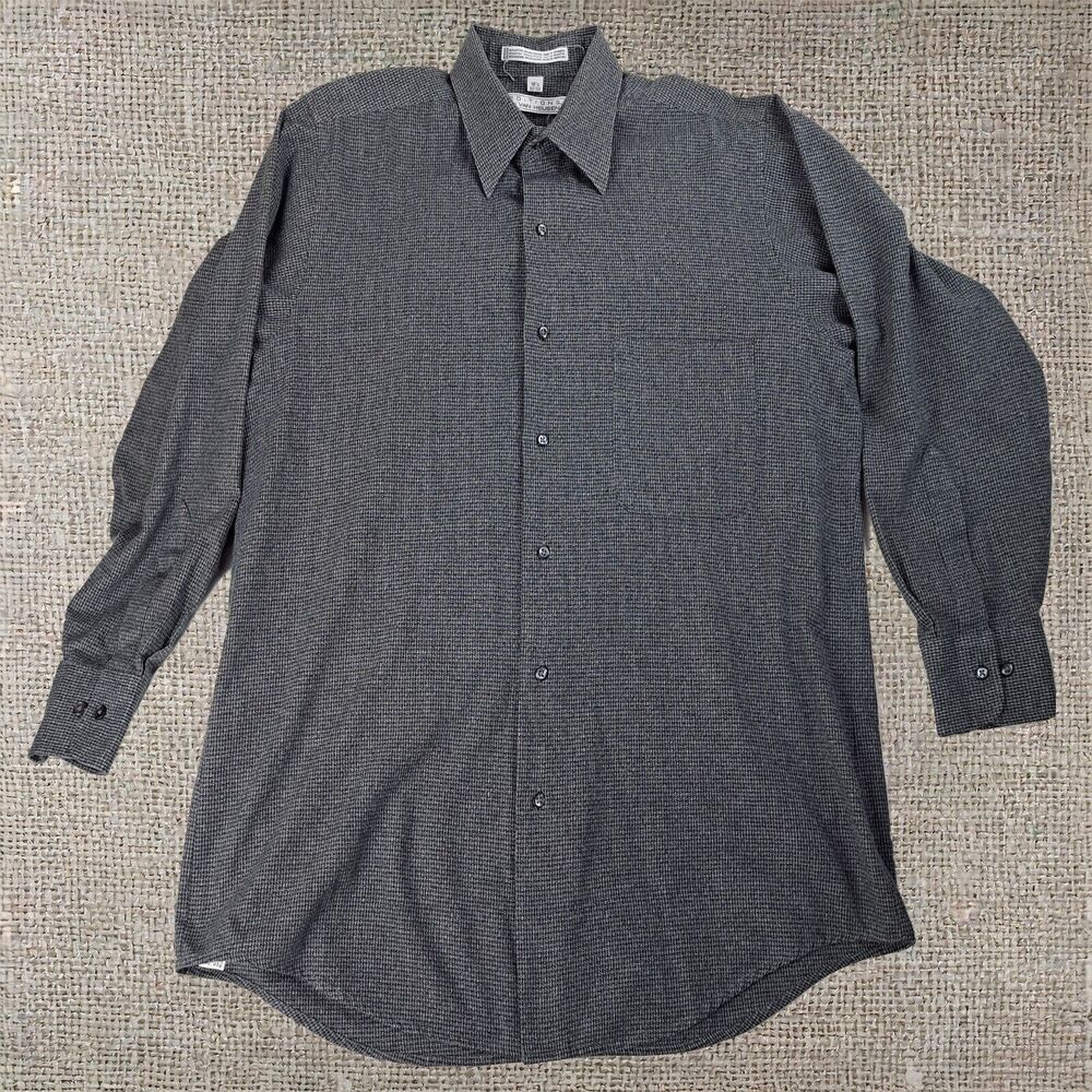 Van Heusen Gray Plaid Cotton Dress Shirt Regular Fit Size Large Long Sleeve